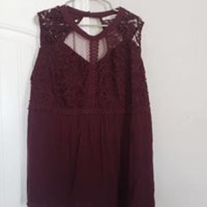 Maurices Maroon Sleeveless Mesh and Crochet size 3 blouse